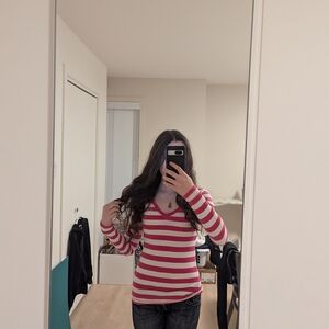 Vintage Hollister Striped Pink and White Women's Top